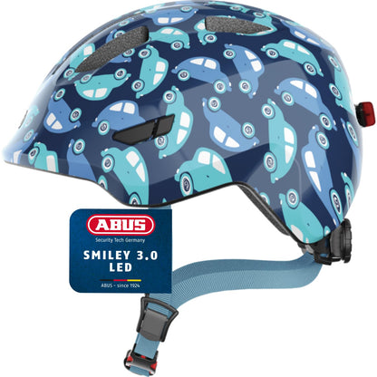ABUS Kinderhelm Smiley 3.0 LED - Fahrradhelm mit Licht - Tiefe Passform & Platz für einen Zopf - für Mädchen und Jungs