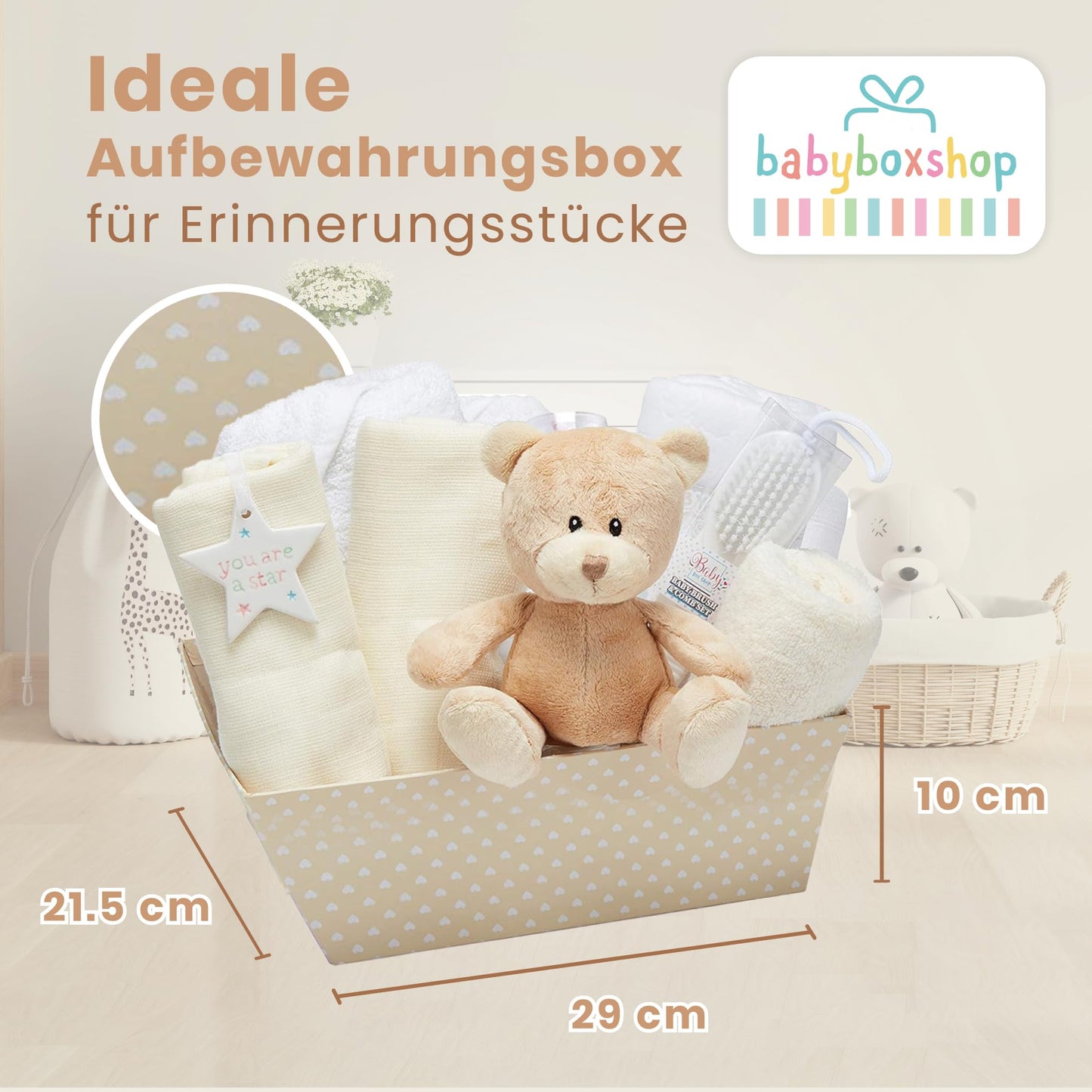 Baby Box Shop 14 Baby Gifts for Birth Boy, Ideal for Baby Showers, Baby Shower Gifts, with New Baby Essentials for Newborn Boys and a Blue Plush Teddy Bear