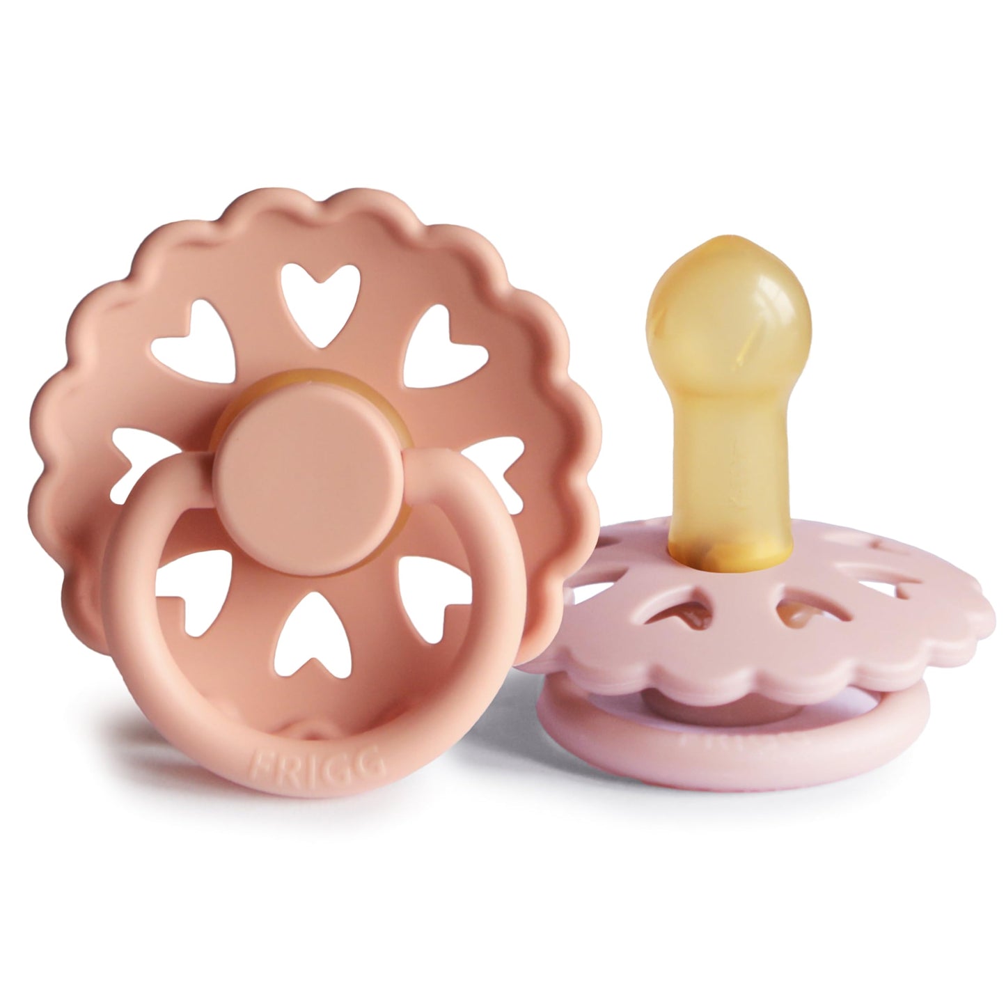 FRIGG Fairytale Schnuller 2 Packung | Latex Schnuller | BPA-Frei | Hergestellt in Dänemark | Symmetrischer Sauger in Kirschform (Twilight Mauve/Primrose, Größe 1 (0-6 Monate))