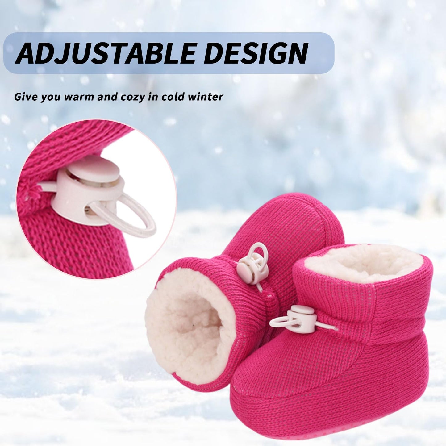 Baby Winter Shoes Warm Baby Shoes Winter Non-Slip Adjustable Newborn Snow Shoes First Walking Shoes Lined Thermal Fleece Crawling Shoes Slippers Winter Boots 0-18 Months