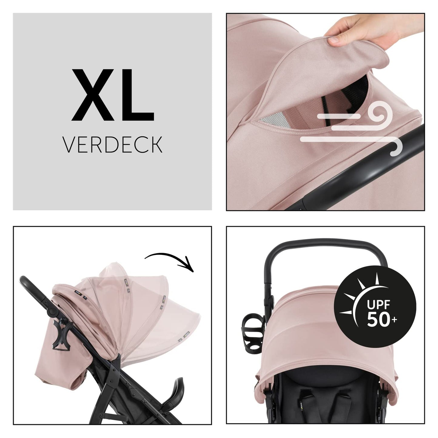 hauck Rapid 4D, Rosa - Kinderbuggy mit Liegefunktion ab Geburt bis 22 kg - UV Schutz 50+ - Klein Zusammenklappbar - Höhenverstellbarer Schieber mit Getränkehalter - Pannensichere Gummi Räder - Meloni2