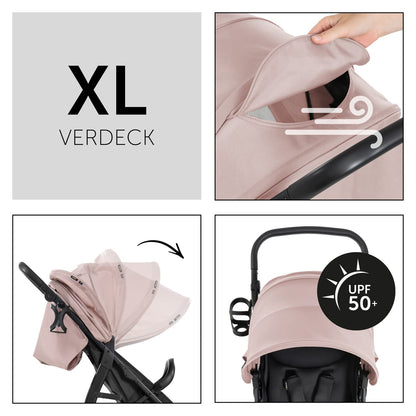 hauck Rapid 4D, Rosa - Kinderbuggy mit Liegefunktion ab Geburt bis 22 kg - UV Schutz 50+ - Klein Zusammenklappbar - Höhenverstellbarer Schieber mit Getränkehalter - Pannensichere Gummi Räder - Meloni2