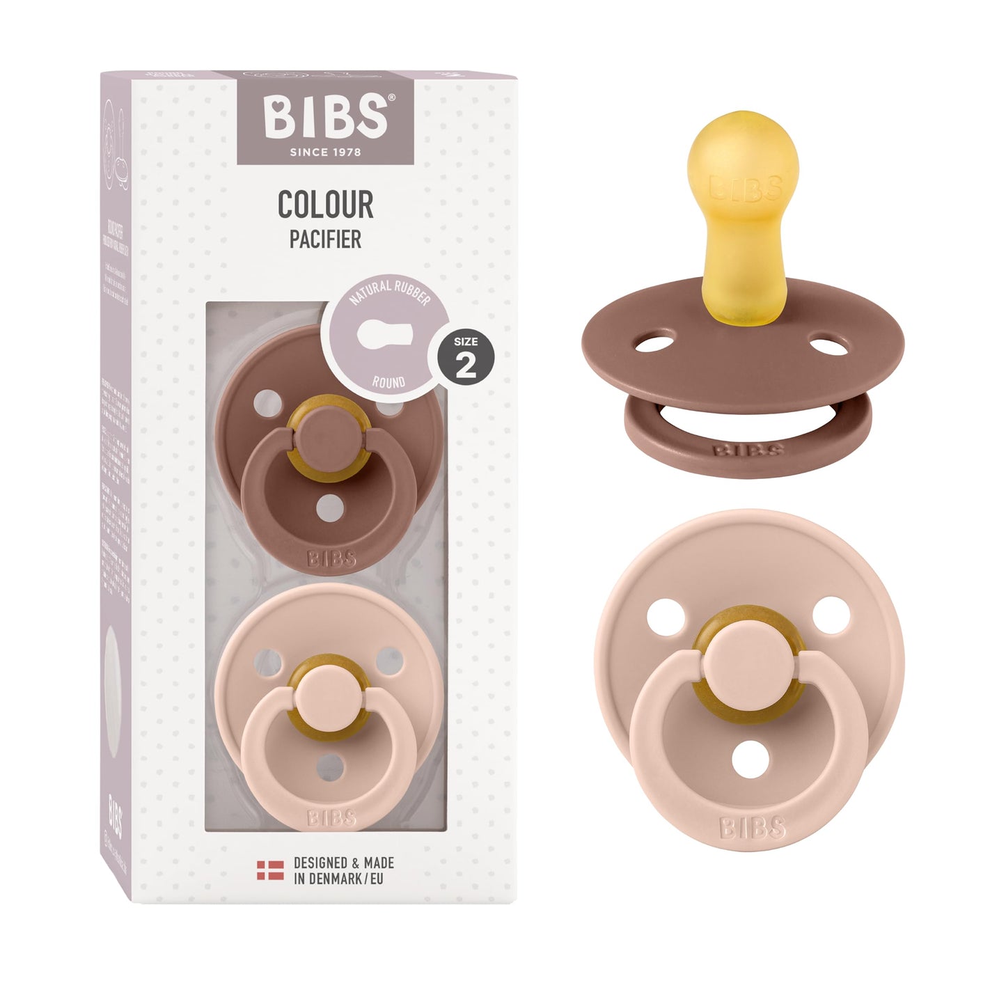 BIBS Colour Schnuller 2er-Pack, BPA-frei, Kirschform Nippel. Naturkautschuk/Latex, Hergestellt in Dänemark. Größe 2 | 6+ Monate | 2-Pack, Coral/Ruby