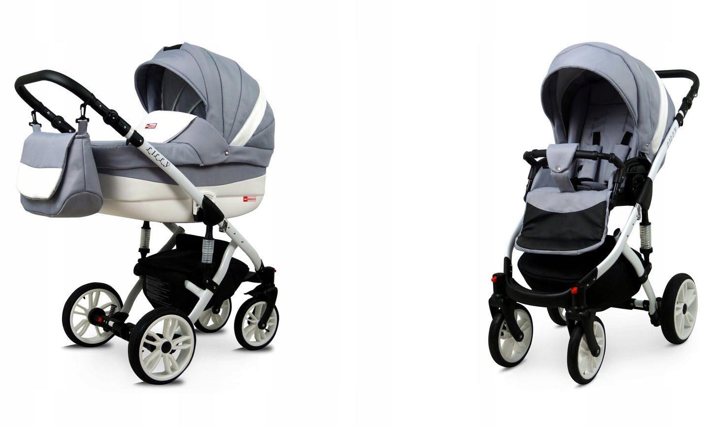 BabyLux® Bambimo Kinderwagen Set 3 in 1 - Lilly - incl. Babywanne, Buggy Sportsitz, Auto-Babyschale - Autositz - Kinderwagenset - Kombikinderwagen mit Wickeltasche, Regenschutz usw.