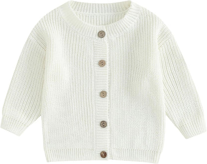 FOMOYUU Strickjacke für Kleinkinder und Neugeborene, Mädchen, langärmelig, Knopfleiste, Sweatshirt, Jacke, Herbst-Outfits