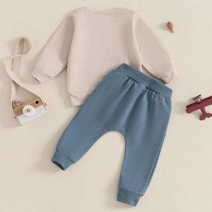 Baby-Frühlings-Outfit für Jungen, Trainingsanzüge mit Traktor-/Auto-Print, Sweatshirts mit langen Ärmeln mit Autodruck + elastische Kordelzughose, 2-teiliges Sportbekleidungsset, weiche Traktor-Outfits