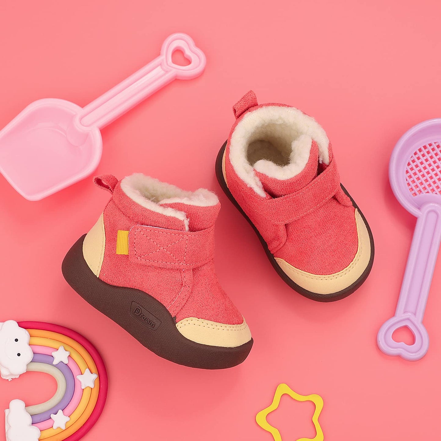 MASOCIO Winter Shoes Baby Boots Boys Girls Baby Shoes Winter Plush Flat Rubber Non-Slip Size 18-23 EU