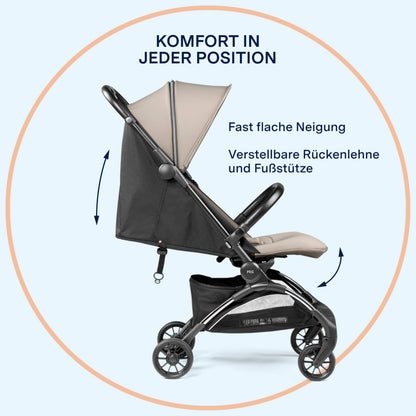 PEG Leichter Buggy Volo mit Regenschutz, Handgepäckgröße, Flugzeuggeeignet, Kompakt, Ab Geburt bis 22 kg, Reisetasche Inklusive, Malva