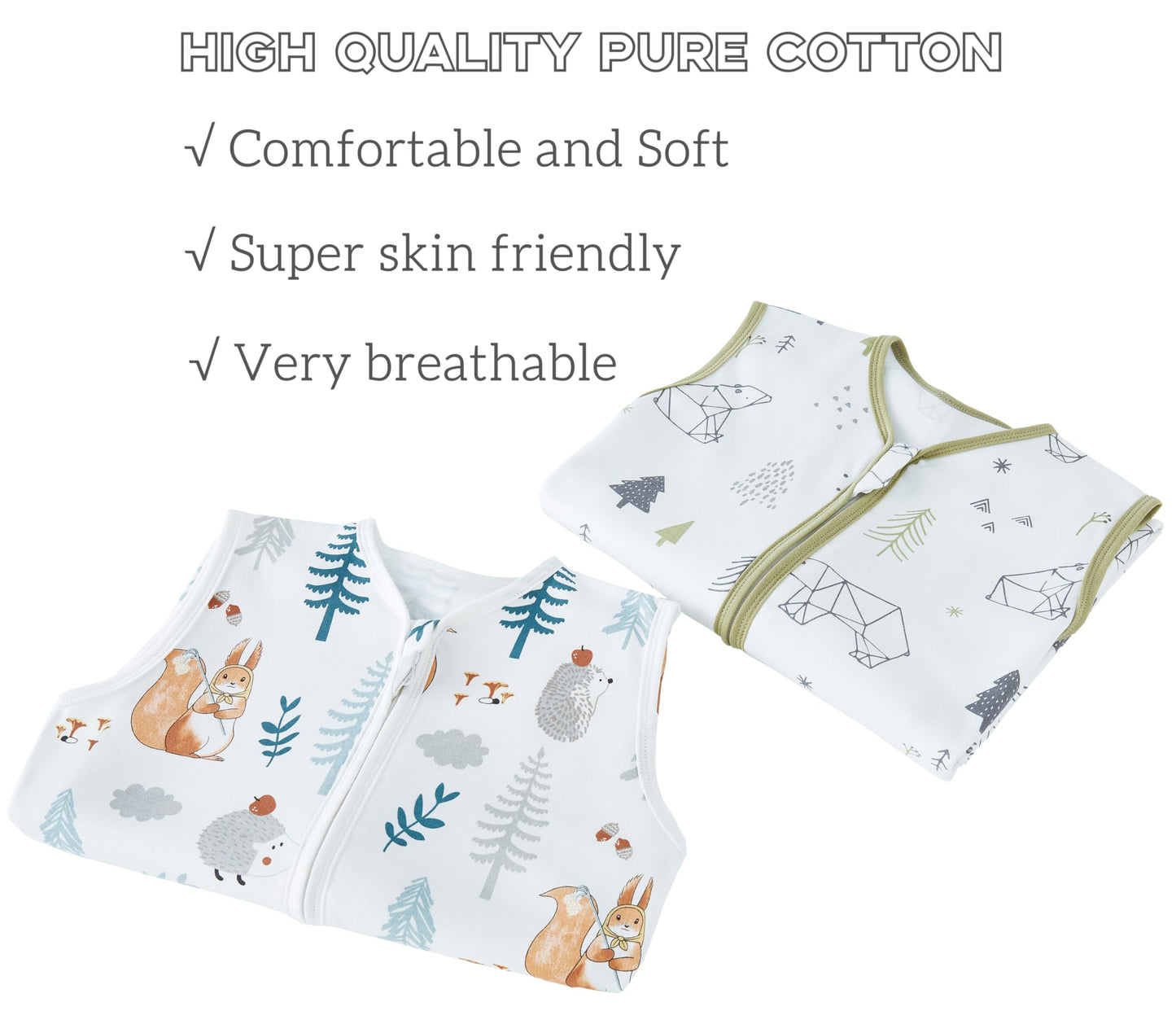 Chilsuessy Summer Baby Sleeping Bag, Small Children’s Sleeveless Pyjamas for Summer and Spring, 100 % Cotton