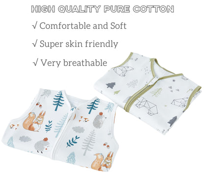 Chilsuessy Summer Baby Sleeping Bag, Small Children’s Sleeveless Pyjamas for Summer and Spring, 100 % Cotton