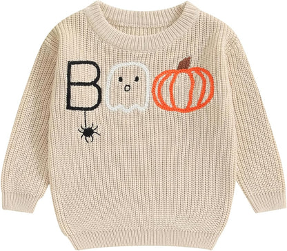 Yassiglia Baby Halloween Strickpullover Kleinkinder Kürbis/Geist Sweatshirt Langarm Rundhals Gestrickter Pullover Neugeborenes Baby My First Halloween Outfit