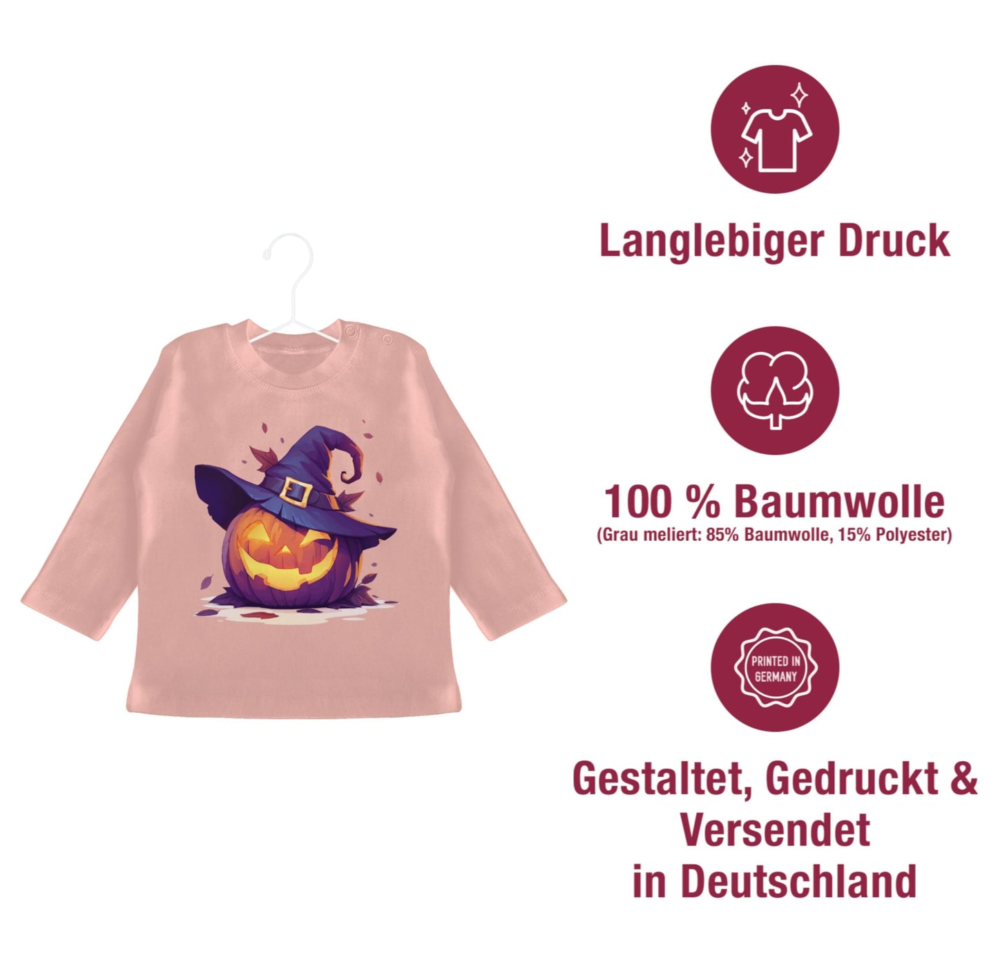 Shirtracer - Baby Long Sleeve Shirt - Babies - Scary Pumpkin | Scary Witch Pumpkin | Scary Pumpkin | Spooky Pumpkin | Pumpkin Face Halloween