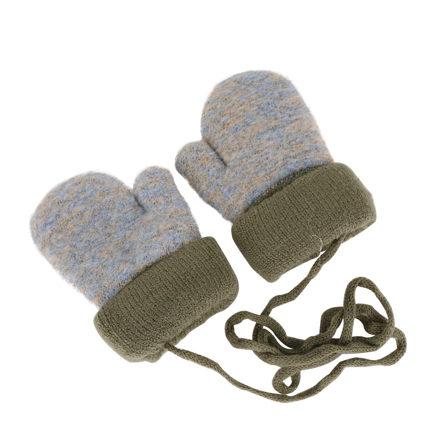 Kids Winter Gloves Mittens Baby Cartoon Mitten Neck Gloves Thick Double Knitted Glove with Plush,0 - 3 years old, Playing, Running, Skiing