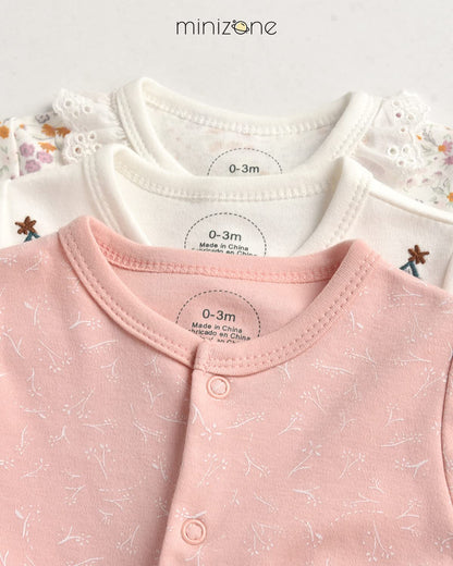 Minizone Baby Schlafstrampler 3er Pack, Pyjamas Langarm Strampler Jungen Mädchen Geschenk 9-12 Monate