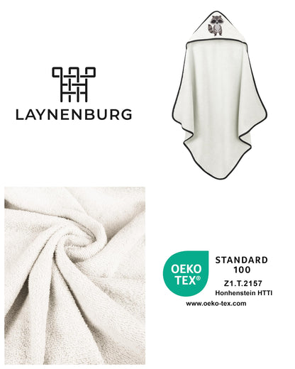 LAYNENBURG Premium Kapuzenhandtuch Baby - Badehandtuch aus 100% Baumwolle - Oeko TEX - Handtuch mit Kapuze für Neugeborene & Kinder - Badetuch, Babyhandtuch Mädchen, Jungen (Waschbär 80 x 80cm)