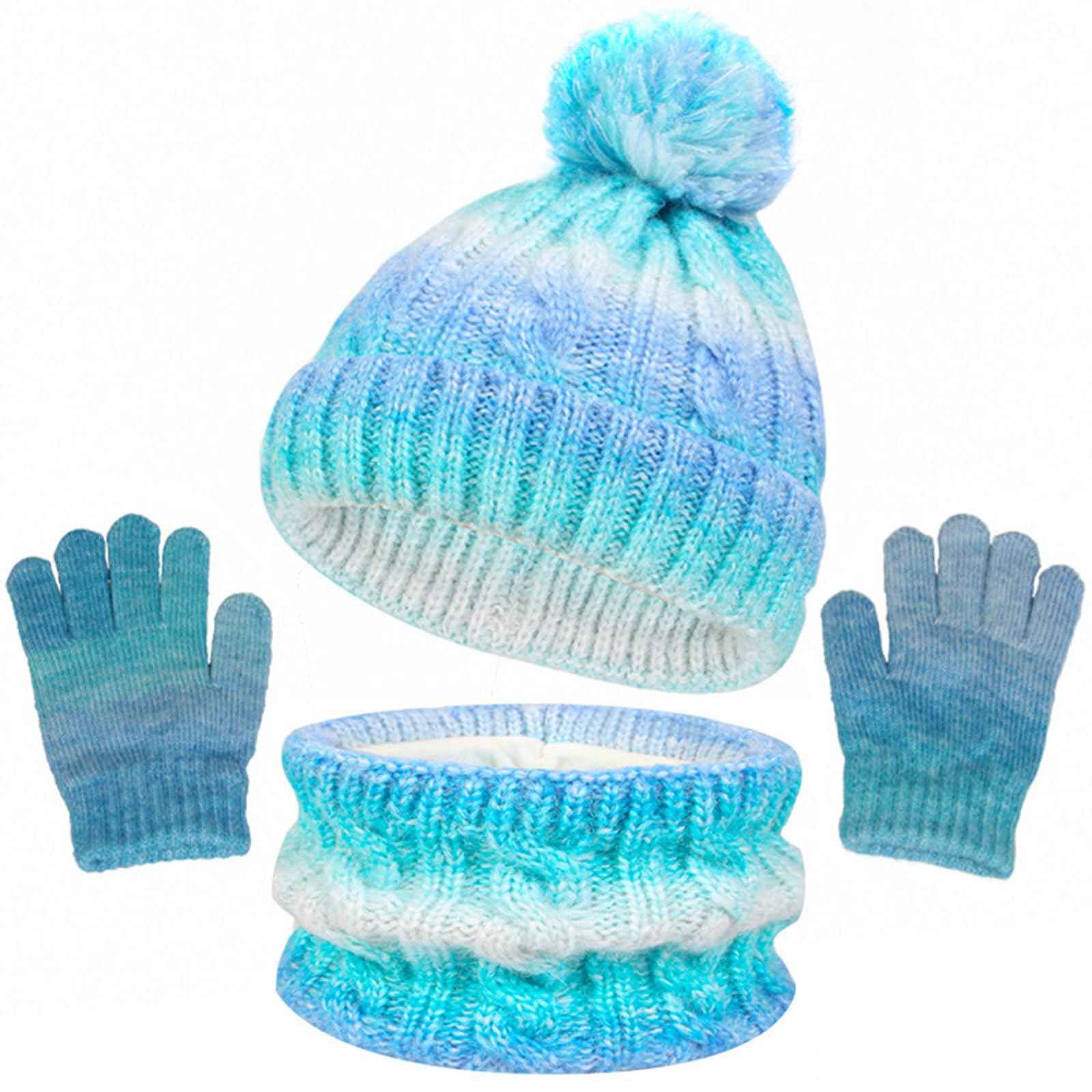 Children's Hat Scarf Gloves Set - 3-in-1 Winter Knitted Hat Scarf and Gloves Set for Children with Pom Pom Beanie, Neck Warmer & Mittens for Boys Girls Age 3-10 Years