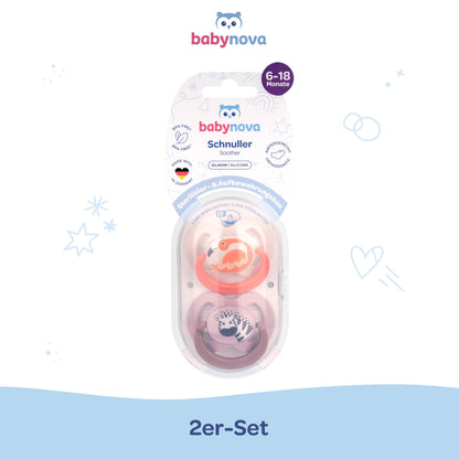 babynova Silikon Schnuller 2er-Set mit Sterilisationsbox - Schnuller Größe 1, 0-6 Monate - kiefergerechter Nuckel – BPA-frei – Made in Germany - Elefanten