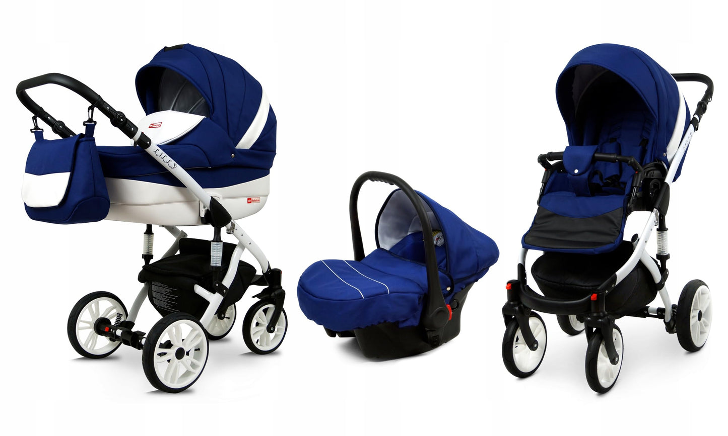 BabyLux® Bambimo Kinderwagen Set 3 in 1 - Lilly - incl. Babywanne, Buggy Sportsitz, Auto-Babyschale - Autositz - Kinderwagenset - Kombikinderwagen mit Wickeltasche, Regenschutz usw.
