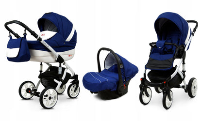 BabyLux® Bambimo Kinderwagen Set 3 in 1 - Lilly - incl. Babywanne, Buggy Sportsitz, Auto-Babyschale - Autositz - Kinderwagenset - Kombikinderwagen mit Wickeltasche, Regenschutz usw.