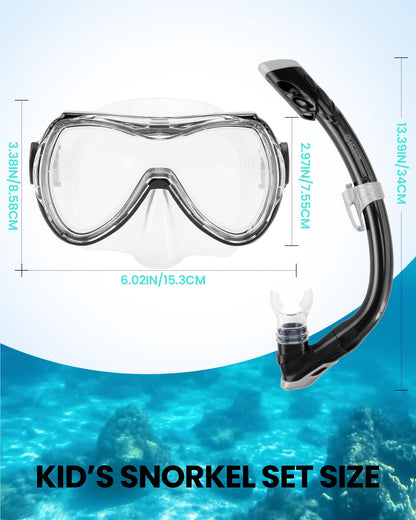 OutdoorMaster Marlin Children's Snorkel Set, Adjustable Strap, Dry Top Diving Mask, Anti-Fog Snorkel Mask, Children's Swimming Goggles for Boys and Girls, Age 4-14