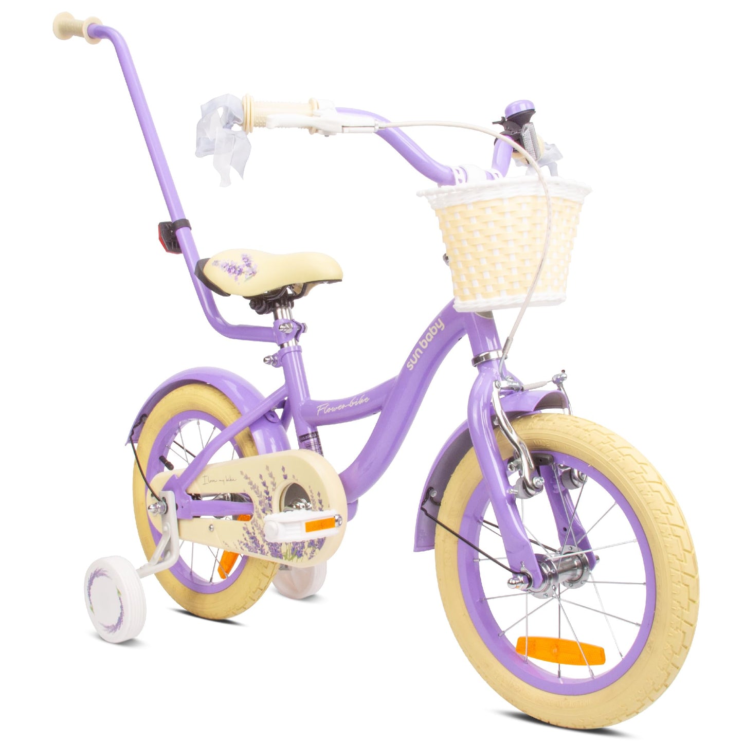 sun baby Mädchenfahrrad Flower Bike Radgröße zur Auswahl, mit Abnehmbarer Schubstange, Kinderfahrrad für Mädchen von 2 bis 6 Jahre