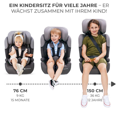 Kinderkraft Kinderautositz COMFORT UP I-SIZE, Autokindersitz, Kindersitz, ein Autositz für Kinder von 76-150 cm, 5-Punkt-Sicherheitsgurt, Einstellbare Kopfstütze, ECE R129/03, Grau - Meloni2