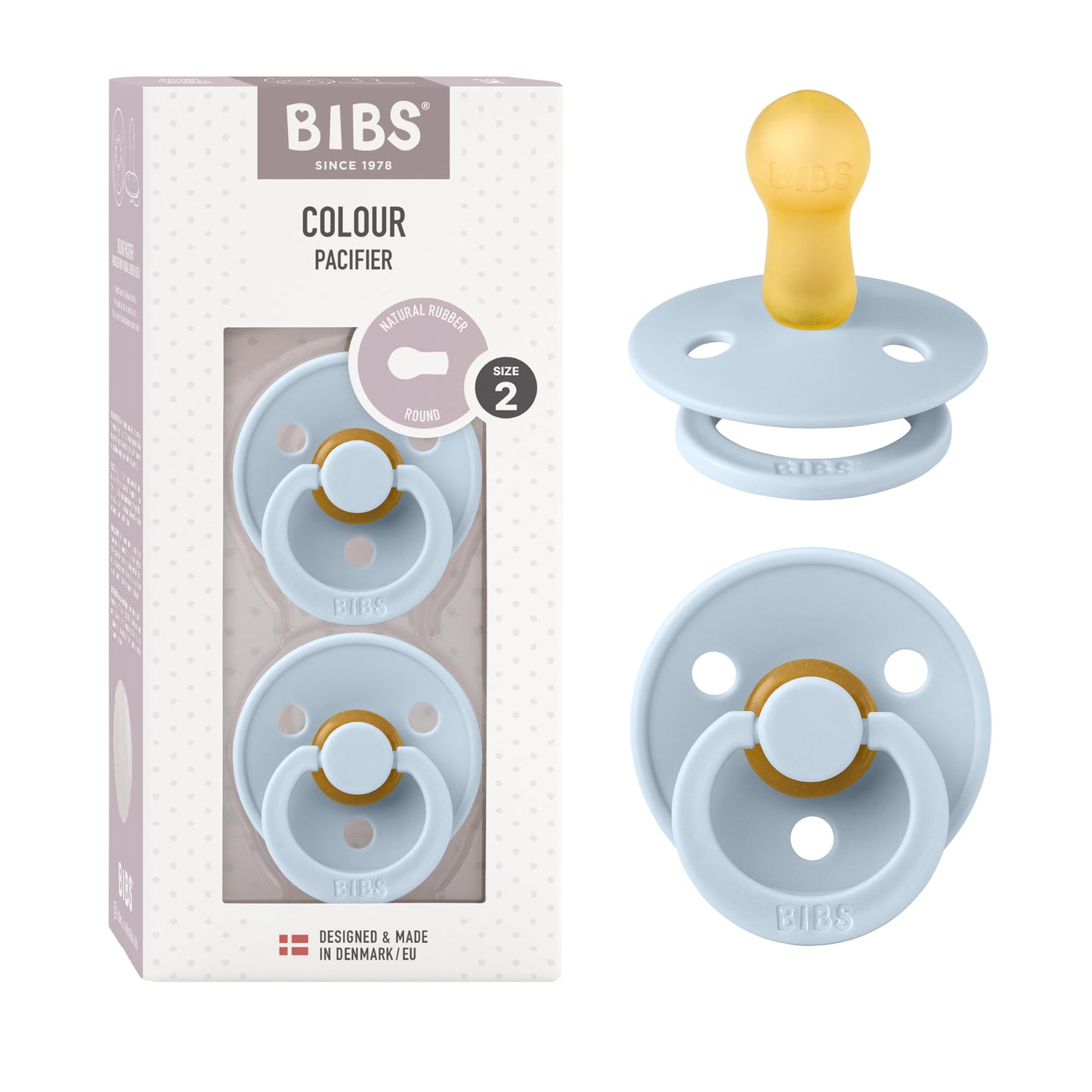 BIBS Colour Schnuller 2er-Pack, BPA-frei, Kirschform Nippel. Naturkautschuk/Latex, Hergestellt in Dänemark. Größe 2 | 6+ Monate | 2-Pack, Coral/Ruby
