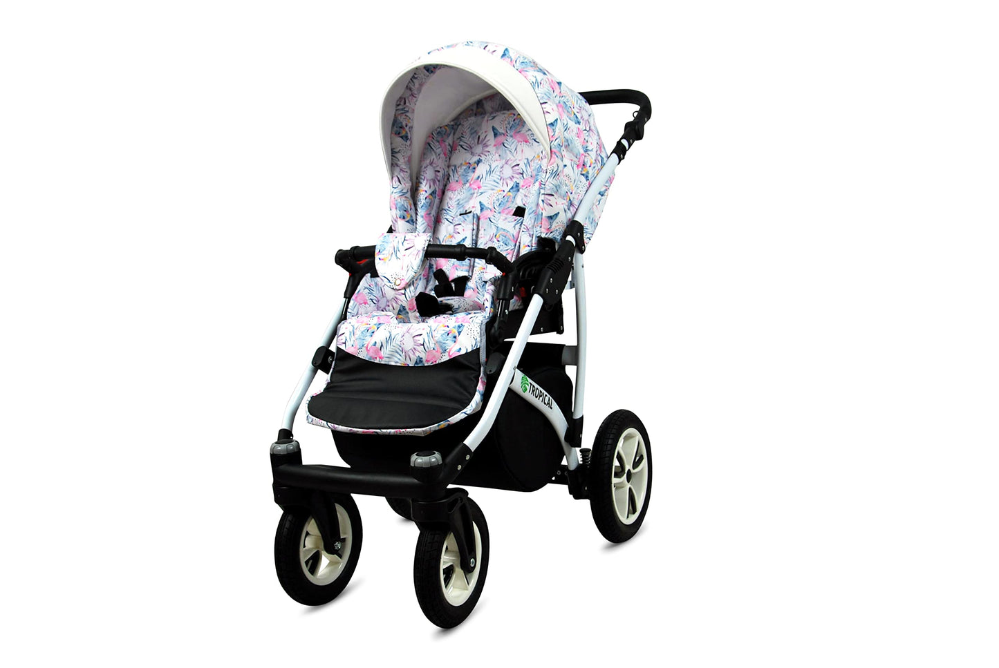 BabyLux® Bambimo Pushchair Set 3 in 1 - Tropical - incl. Baby Carrycot, Buggy Sports Seat, Car Seat - Pram Set - Combination Pram with Changing Bag, Rain Cover etc.