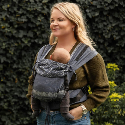 Hoppediz Babytrage Primeo, für Neugeborene ab Geburt, Bauchtrage, Rückentrage, 100% Bio-Baumwolle, Djerba