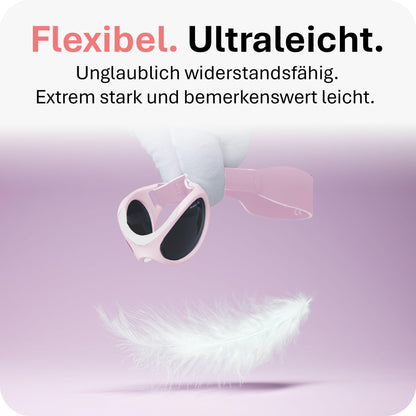 Mausito BABY Sonnenbrille 0-18 Monate Mädchen I VERGLEICHSSIEGER Sonnenbrille Baby 100% UV-Schutz I BIEGSAM & verstellbares Band I Schadstofffrei I Europäisches Design für Kinder gemacht
