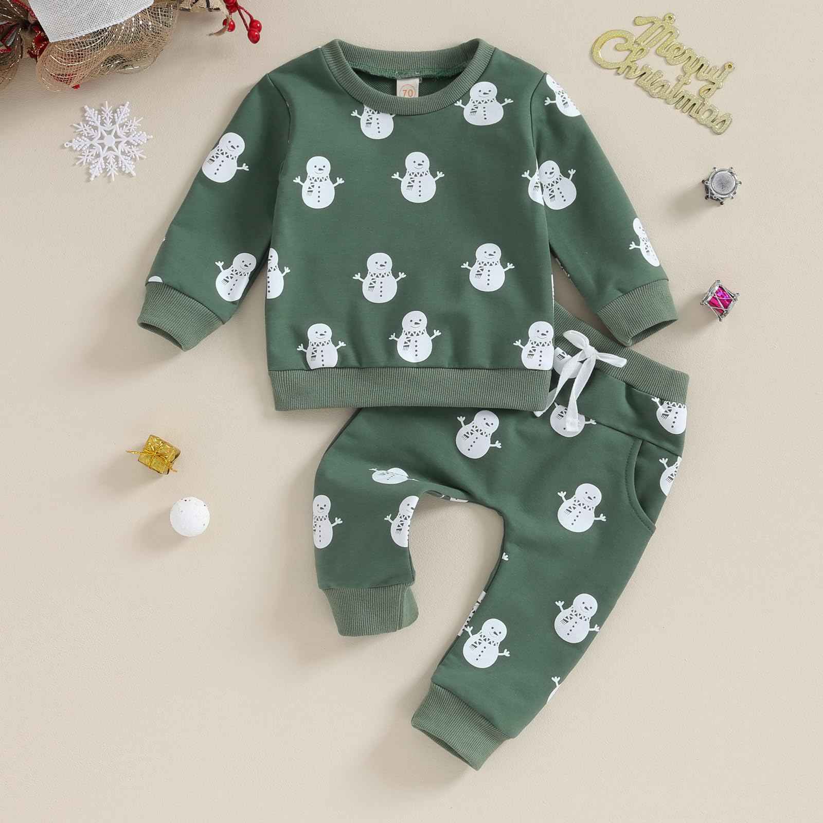 Baby Boys Girls Outfit Snow Sweatshirt + Trousers Two Piece Set Christmas New Year Baby Newborn Clothing