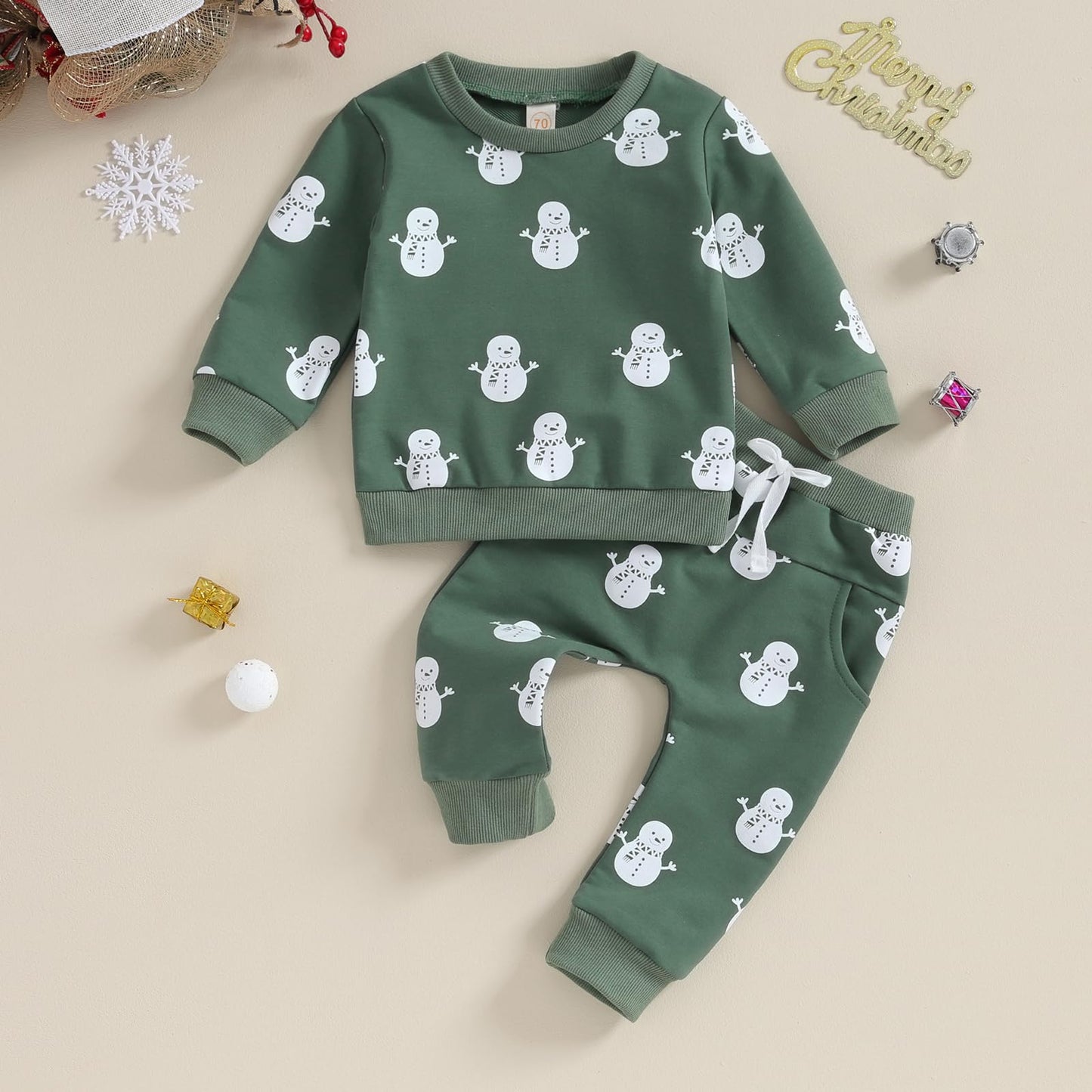 Baby Boys Girls Outfit Snow Sweatshirt + Trousers Two Piece Set Christmas New Year Baby Newborn Clothing