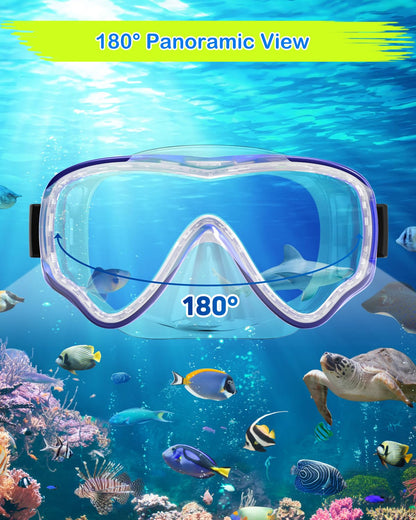SkrekuiMa Taucherbrille Kinder | Schwimmbrille Kinder Schnorchelmaske Anti-Fog Anti-Leck | Tauchmaske Kinder 180°Panorama HD Tempered Glas für Kinder 4-12 Jahre Jungen Mädchen