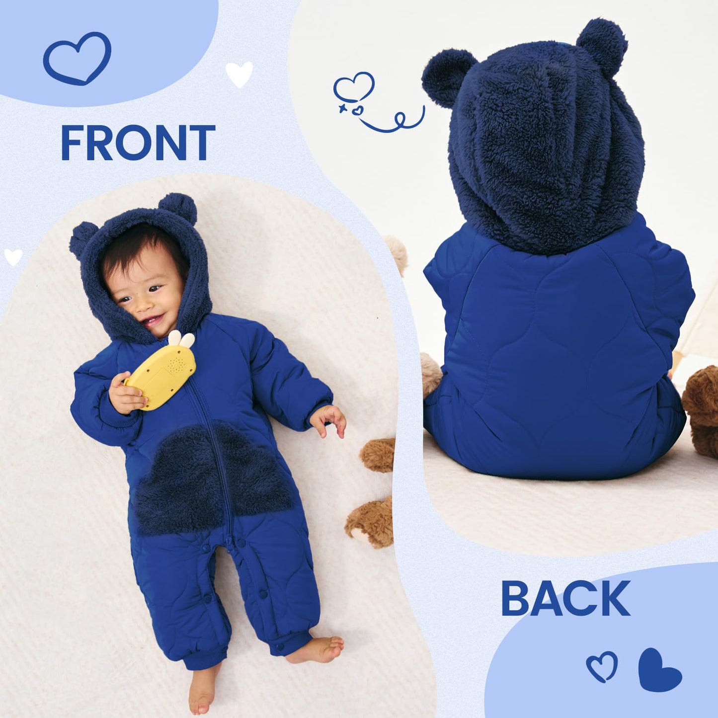 Baby Schneeanzug, Baby Jungen Mädchen Winter Overall Strampler Neugeborenen Schnee Overall für 3-24 Monate
