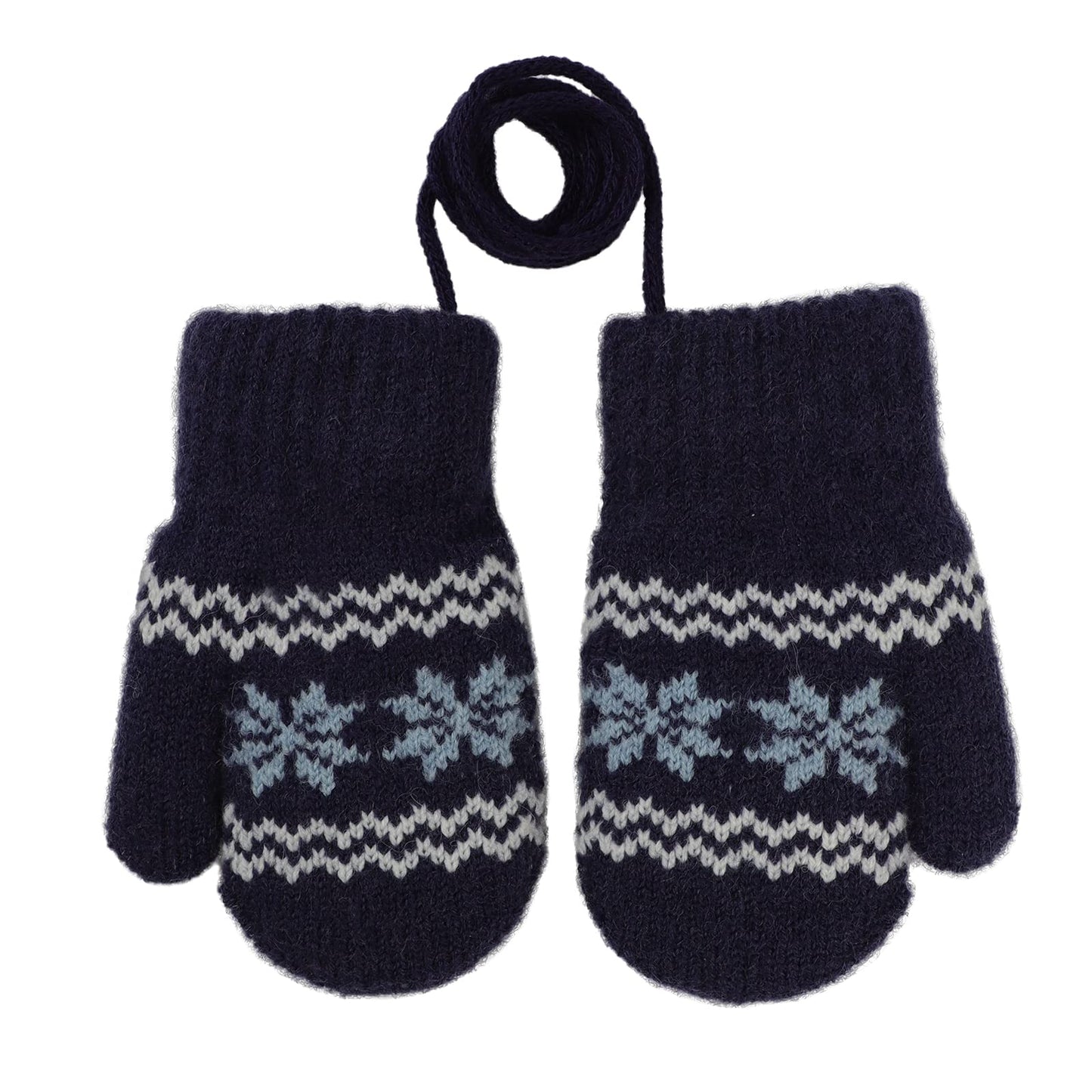 Kids Winter Gloves Mittens Baby Cartoon Mitten Neck Gloves Thick Double Knitted Glove with Plush,0 - 3 years old, Playing, Running, Skiing