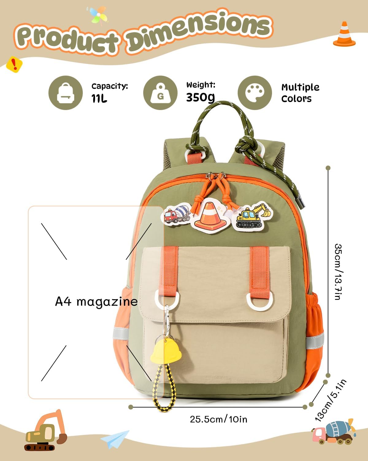 PROTAURI Kindergartenrucksack Mädchen 3-7 Jahre 11.6L Katze Hase, Rosa | mit Brustgurt reflektierend wasserabweisend leicht atmungsaktiv ergonomisch DIN A4 3D Patches 3D Tier Design