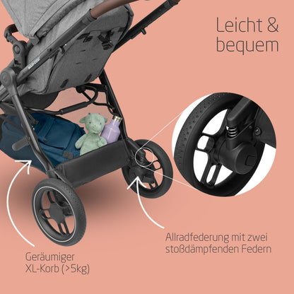 Maxi-Cosi Zelia S Trio 3-in-1 Complete Set, 0–4 Years, up to 22 kg, Foldable, Compact, Adjustable Baby Pram, with CabrioFix S i-Size Baby Seat, Accessories, Changing Bag, Grey - Meloni2