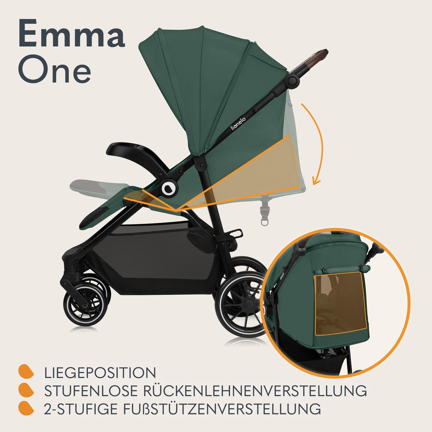 LIONELO Emma Plus Kinderwagen bis zu 15 kg, Kindersportwagen, leicht modern klein Buggy mit Liegeposition, zusammenklappbar, große Räder, großer Korb, Tasche Vivid Turkus
