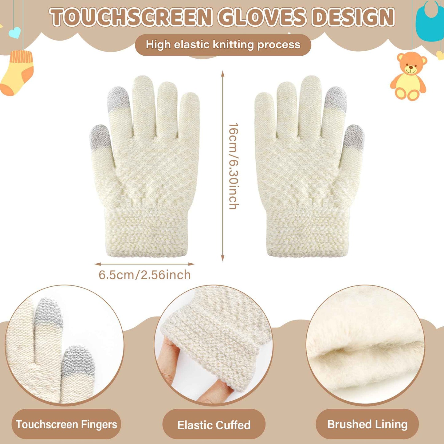 Children's Winter Hat Loop Scarf Touchscreen Gloves Set 2 3 4 5 6 7 Years Toddler Winter Hat Beanie Tube Scarf Knitted Pom Hats Gift Girls Boys