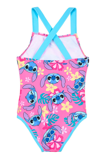 Disney Stitch Badeanzug für Mädchen, Tropisches Design Einteiliger Badeanzug, Größen 3 bis 8 Jahre