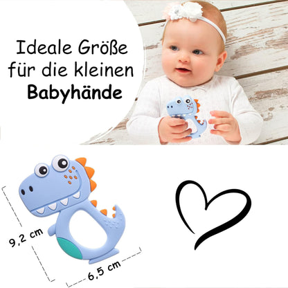 Akuku Baby Teething Ring Cooling Teething Aid Made of BPA Free Silicone Teething Toy for Girls and Boys, Grip Ring, Teething Toy, Dinosaur Baby Toy, Dino Blue