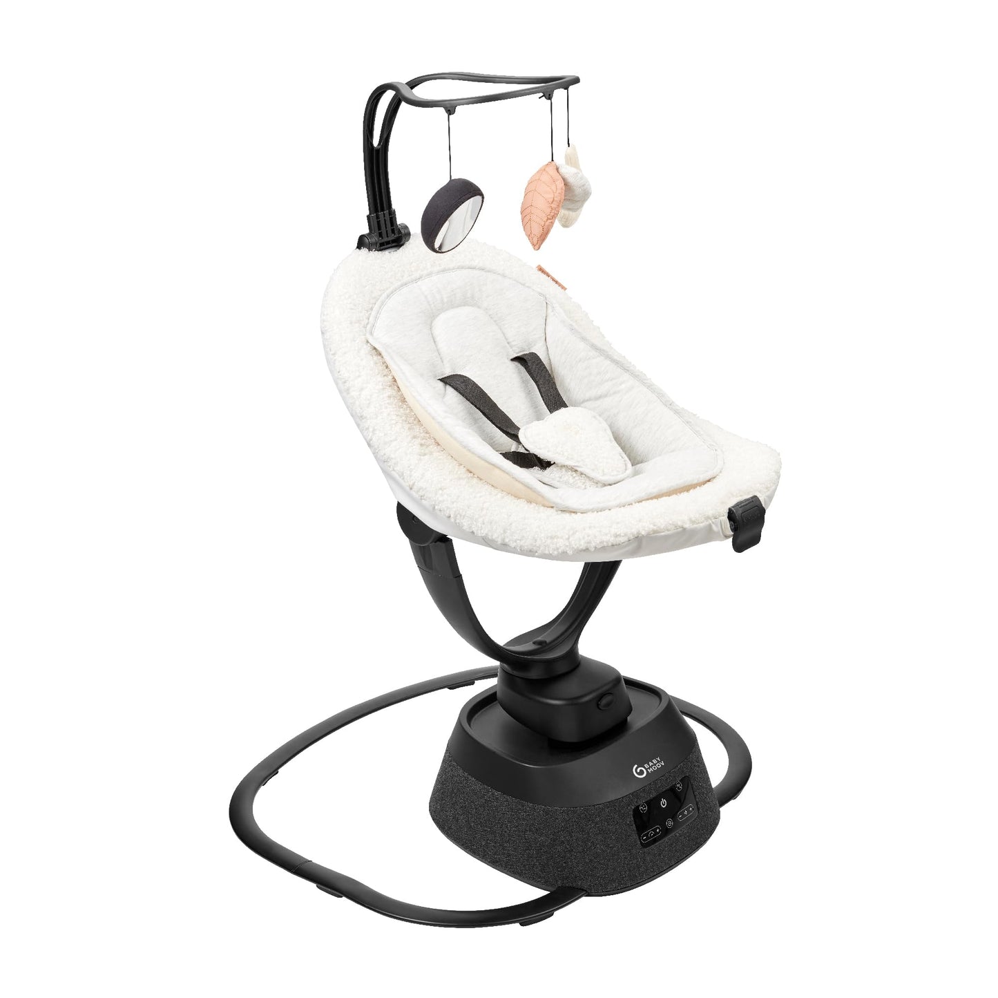 Babymoov Baby Swing Swoon Evolution Curl White - Electric Baby Rocker with 8 Rocking Movements, 360° Rotating Seat, 12 Melodies 