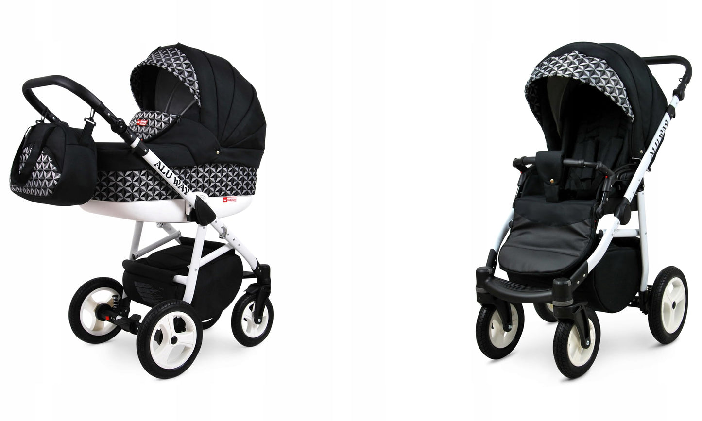 BabyLux® Kinderwagen Set 4 in 1 - Alu Way - incl. Babywanne, Buggy Sportsitz, Auto-Babyschale, ISOFIX-Basisstation - Autositz - Kinderwagenset - Kombikinderwagen mit Wickeltasche usw.