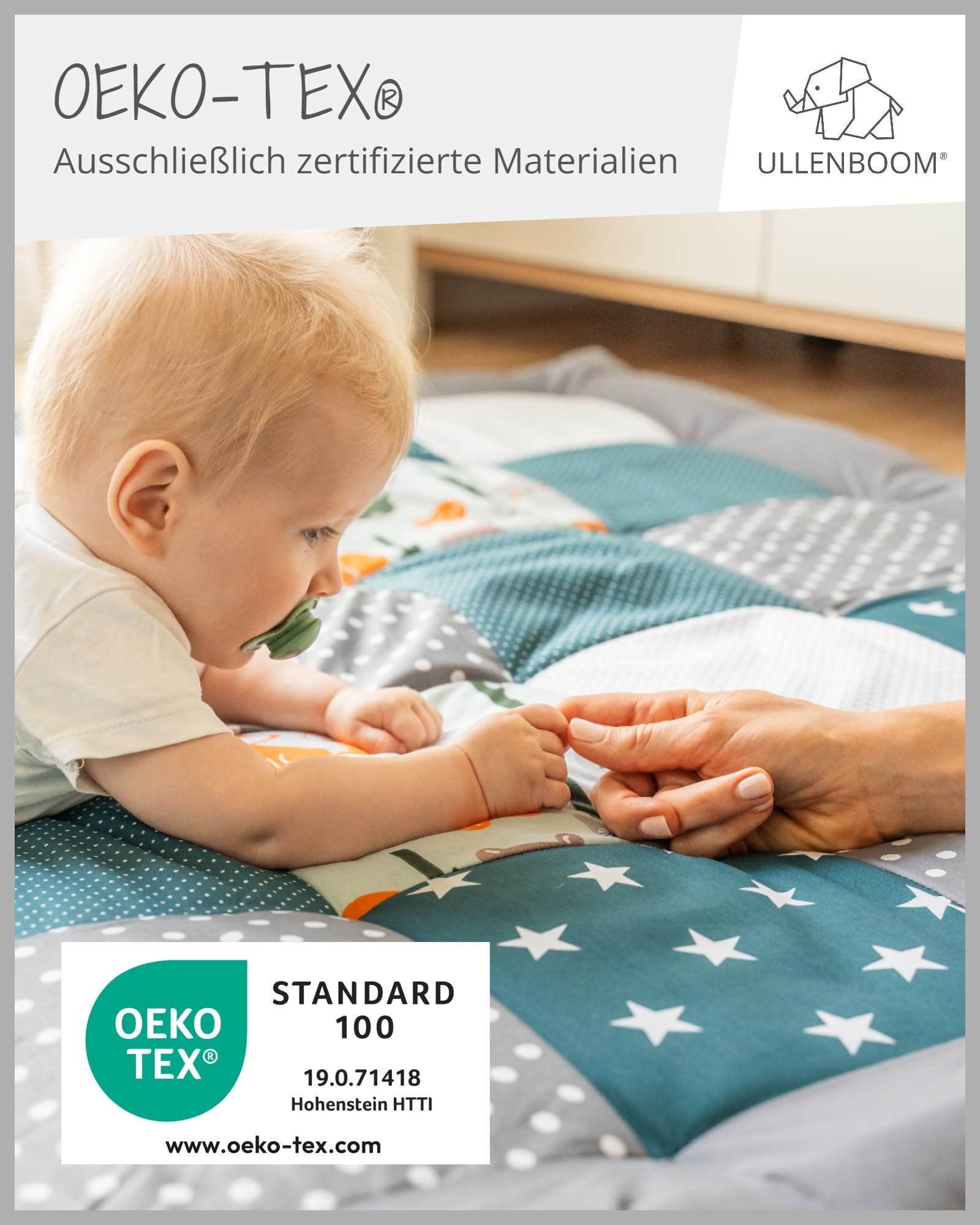 ULLENBOOM Krabbeldecke für Baby 80x80 cm, Outdoor-geeignet, 100% OEKO-TEX Materialien, Made in EU, Weich gepolstert, Eukalyptus - ideal als Spieldecke Baby - Meloni2