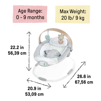 Ingenuity, InLighten Babywippe Babyschaukel mit Lichtern, Nate Bunny, Spielzeugleiste, Vibrationen, Geräuschen, Tummy Time Kissenmatte, bis zu 20 lbs, Neugeborenes+