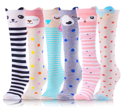 ANTSANG Girls' Knee Socks 6 Pairs for Children Gifts Long Funny Children's Socks Animal Cotton Socks 3-12 Years