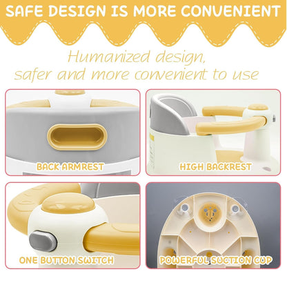 Baby Bath Seat for Babies from 6 Months, Non-Slip Baby Bath Chair, Portable Bath Seat with Suction Cups, Baby Bathtub Toddler Bath Support for Shower (Yellow)