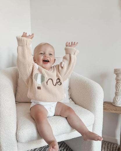 L&ieserram Baby Mädchen Jungen 1. Geburtstag Gestrickt Pullover Jumper Langarm Strickpullover Pulli Kleinkinder Kleidung Outfit Knitted Sweater 1 Jahr