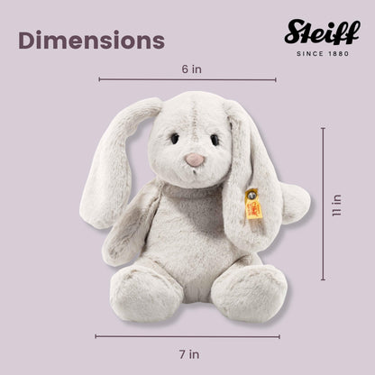 Steiff Hoppie Hase mit Schlappohren 28 cm hellgrau, Plüschtier, Soft Cuddly Friends, flauschiges Stofftier zum Kuscheln und Spielen, Kuscheltier für Mädchen und Jungen, waschmaschinenfest
