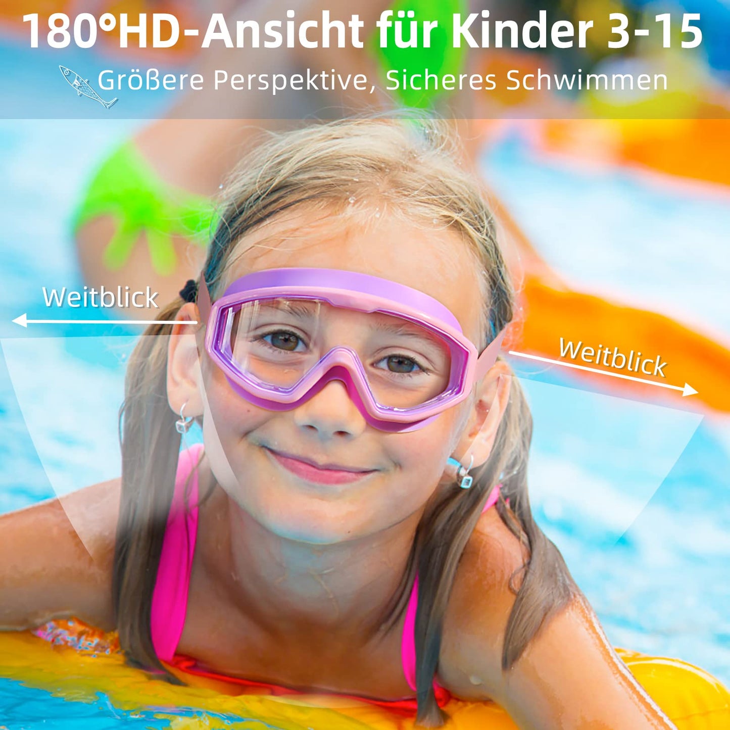 Water Space Swimming Goggles for Children 3-15, Panoramic View, Anti-Fog, No Leaking, Swimming Goggles for Swimming Pool and Beach